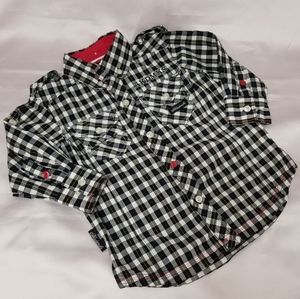 Akademiks Black and White Check Cotton Buttondown Shirt with Red Accents 2T